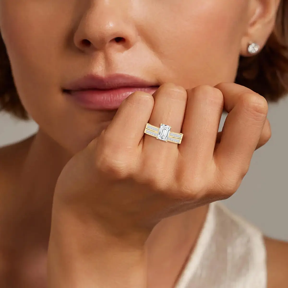 Emerald Shape Lab grown Diamond Bridal Engagement Ring