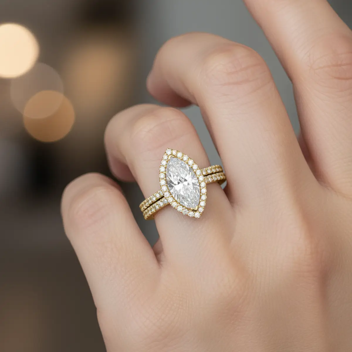 2 Carat Marquise Diamond Halo Engagement Ring in 14KT Gold