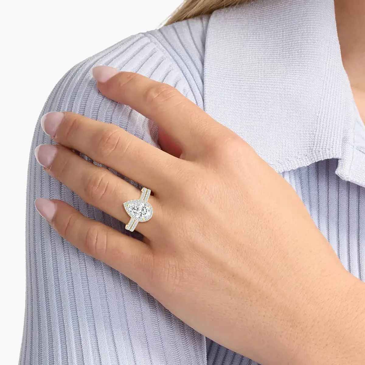 1 Carat Pear Lab Grown Diamond Promise Bridal Set Ring