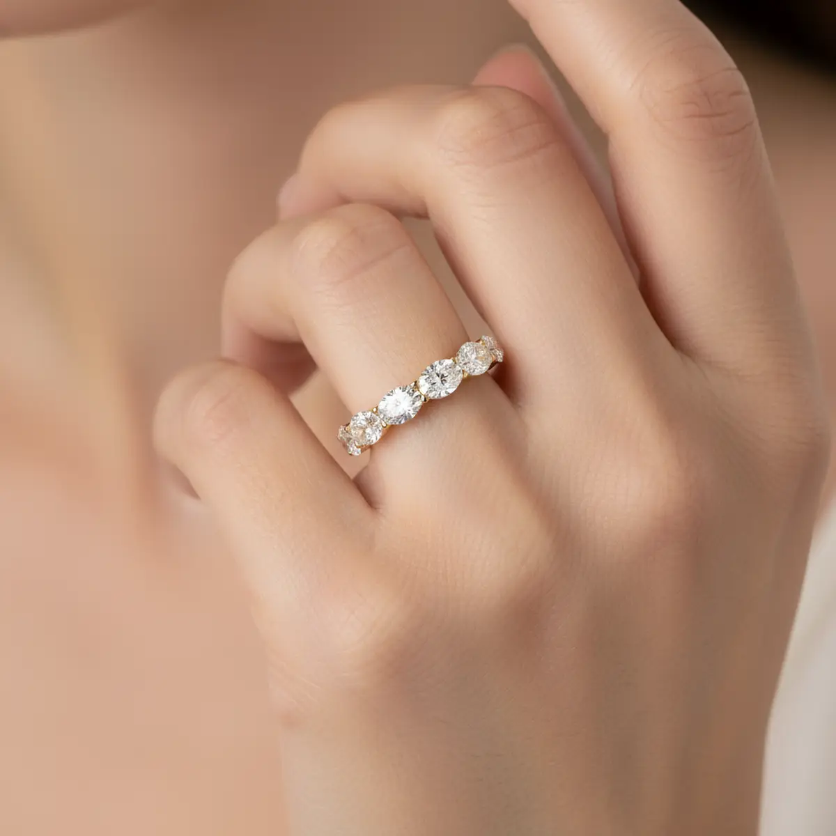 1 Carat Oval Shape Lab Grown Diamond Half Eternity Band