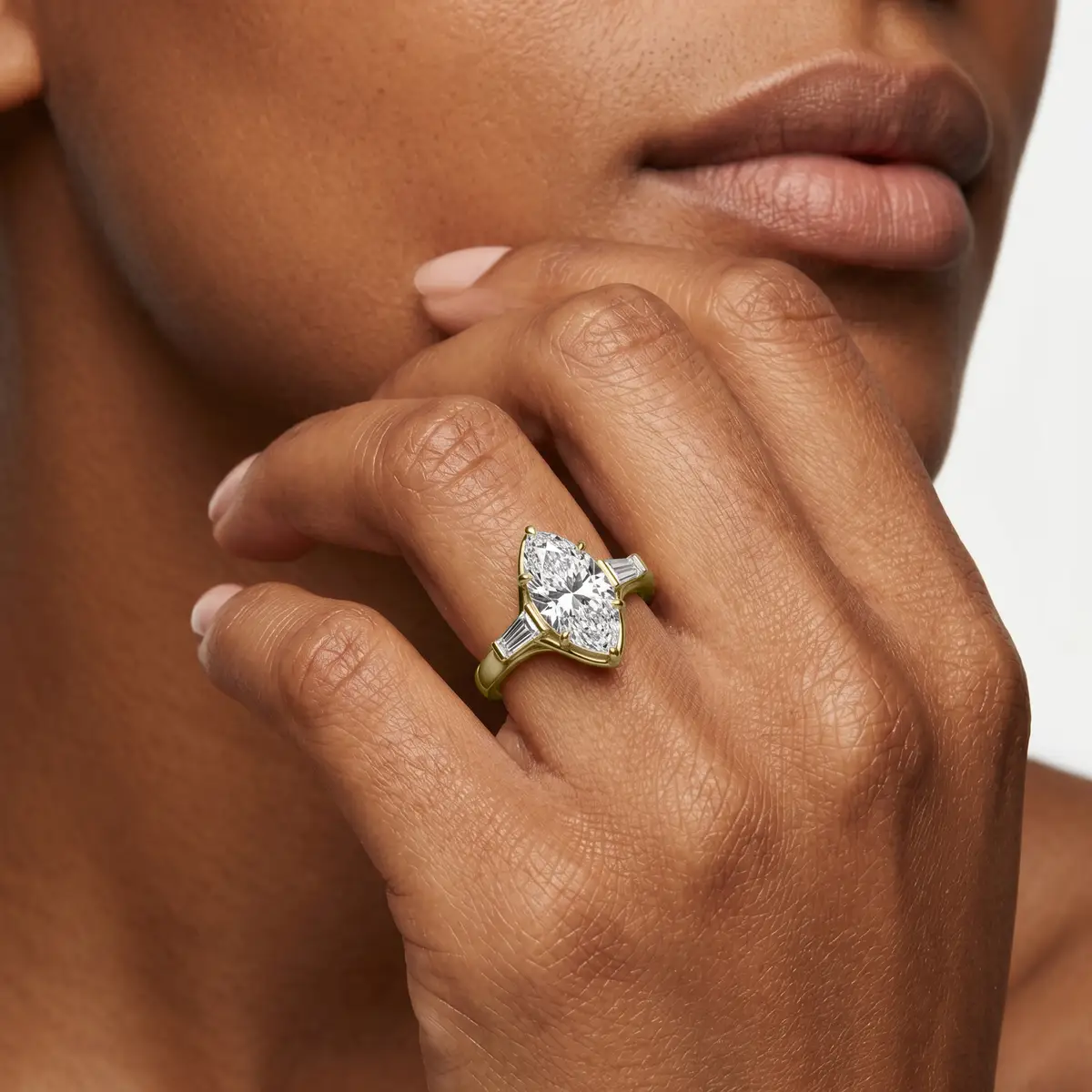 Marquise Lab Grown Diamond Three Stone Engagement Ring