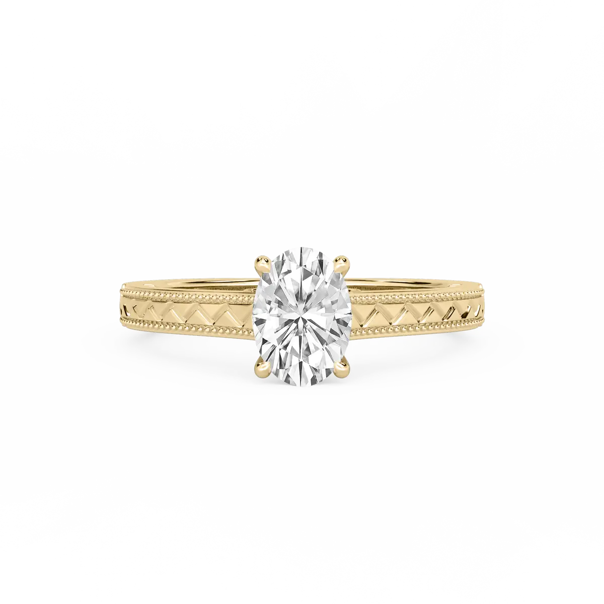 Oval Lab Grown Diamond Gold Engraved Ring
