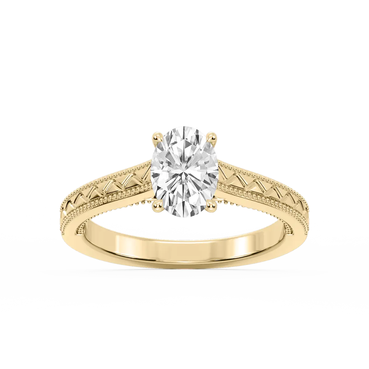 Oval Lab Grown Diamond Gold Engraved Ring