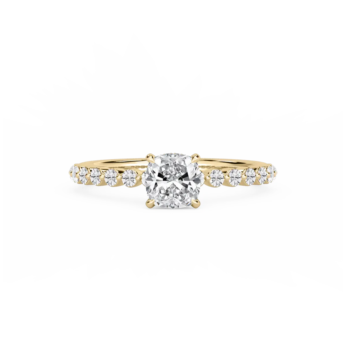 1 Carat Cushion Lab Grown Diamond Single Shared Prong Collar Hidden Halo Engagement Ring