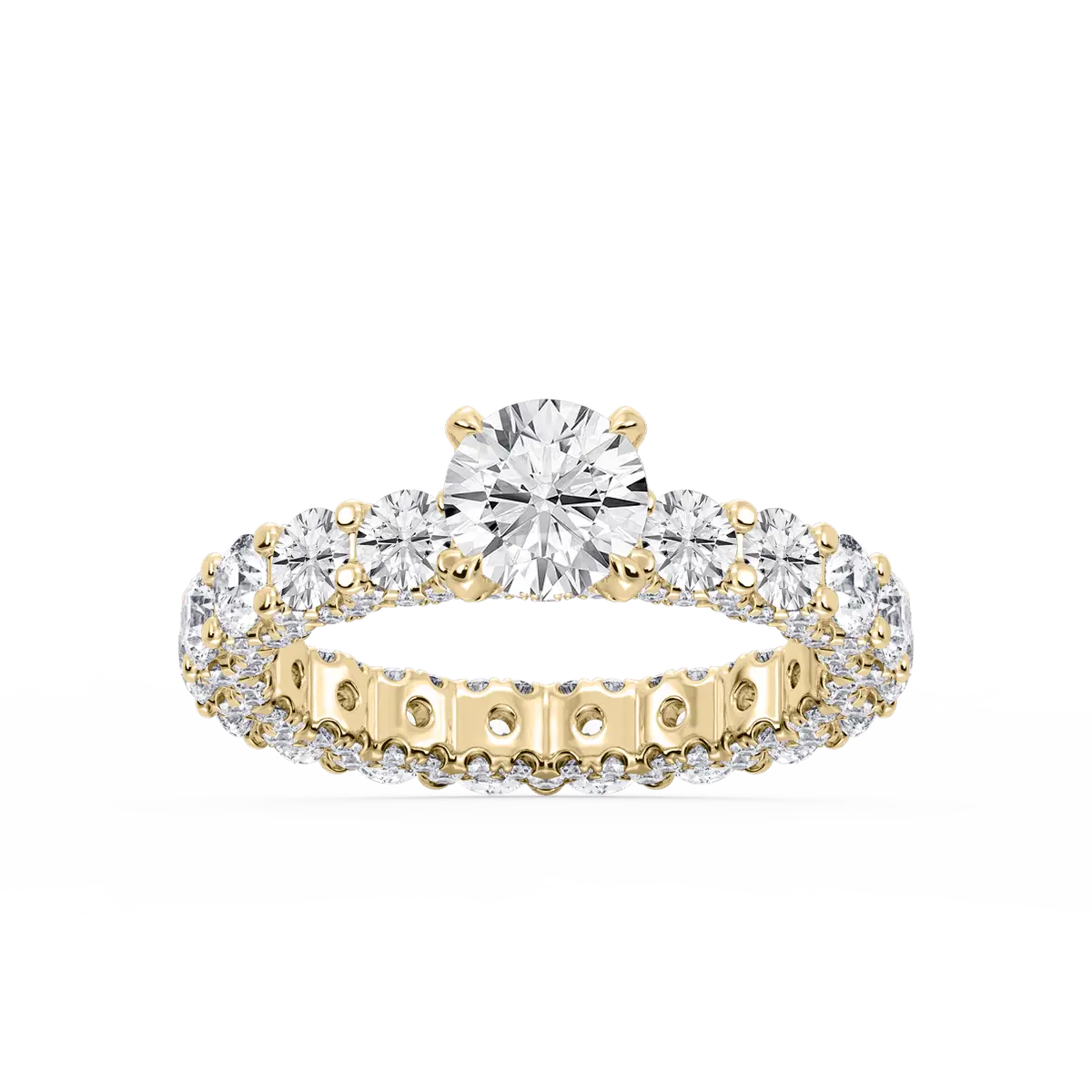 1 Carat Round Lab Grown Diamond Pave Eternity Hidden Halo Engagement Ring