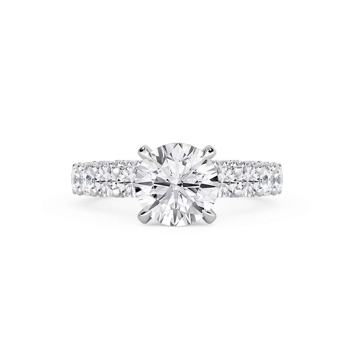 3 Carat Round Lab Grown Diamond Pave Eternity Hidden Halo Engagement Ring