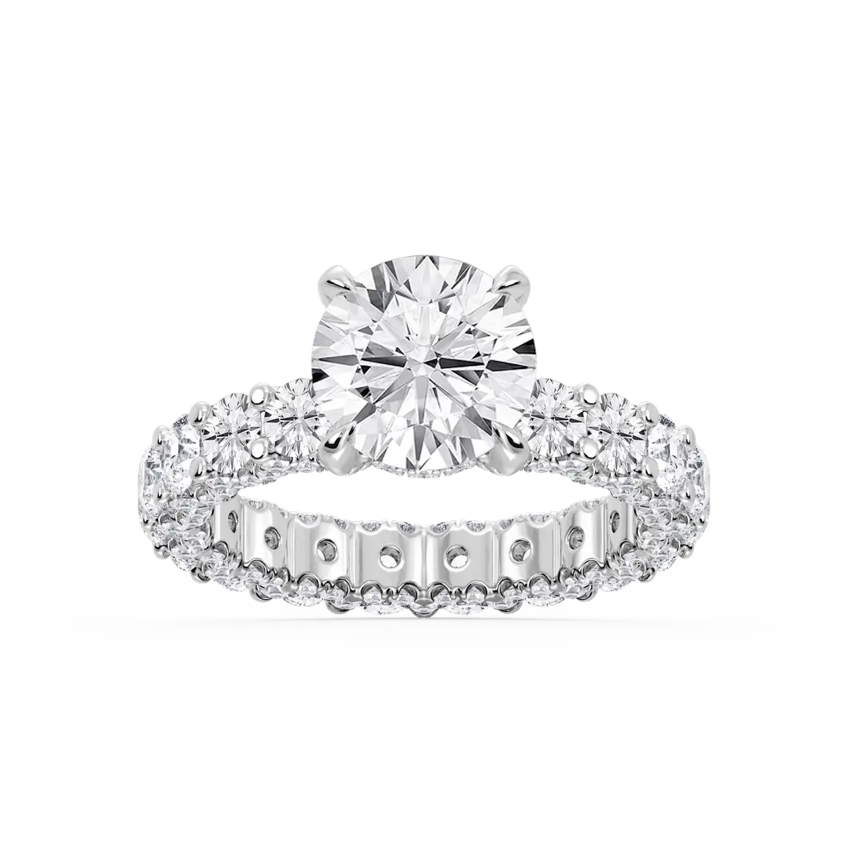 3 Carat Round Lab Grown Diamond Pave Eternity Hidden Halo Engagement Ring