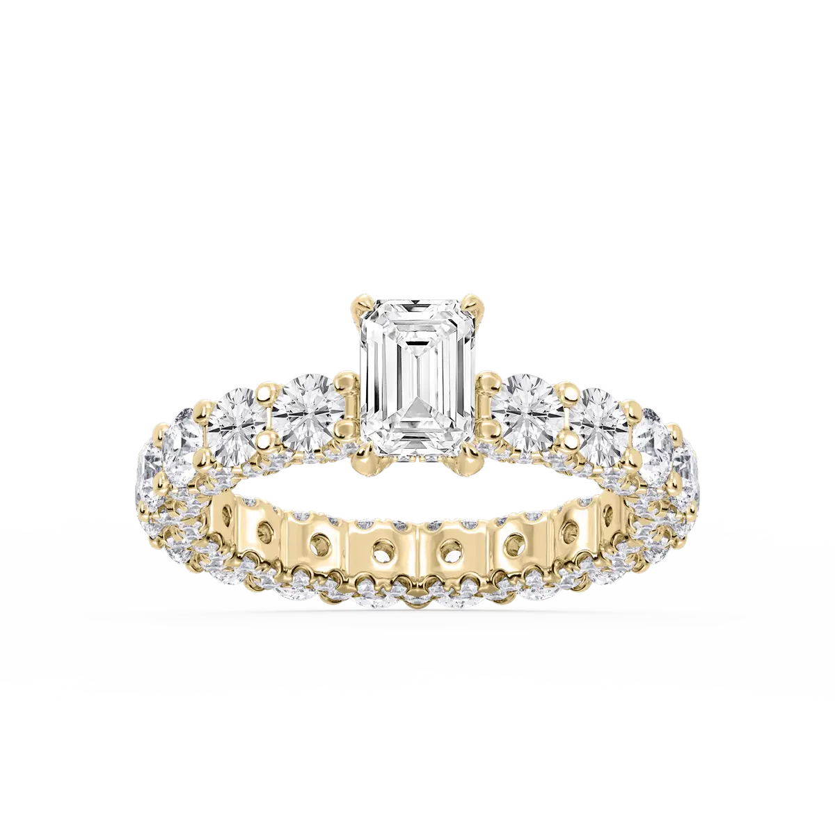 1 Carat Emerald Lab Grown Diamond Pave Eternity Hidden Halo Engagement Ring