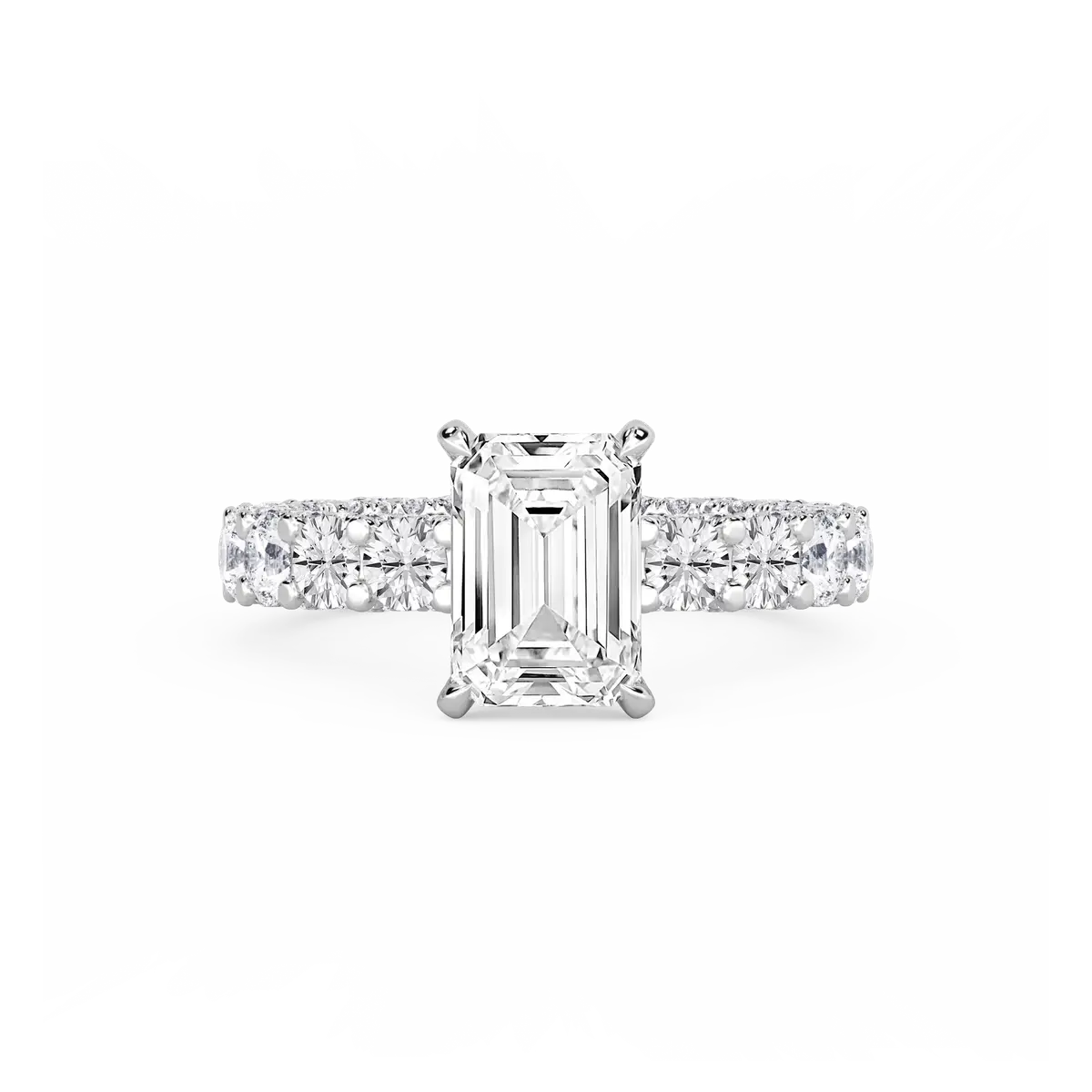 3 Carat Emerald Lab Grown Diamond Pave Eternity Hidden Halo Engagement Ring