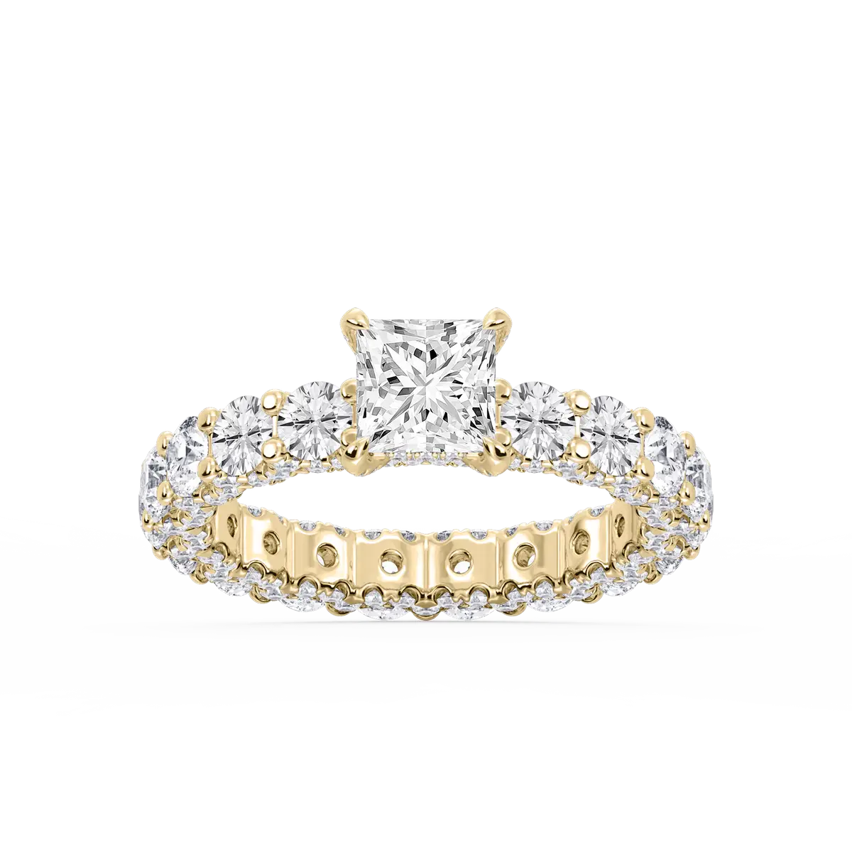 1 Carat Princess Lab Grown Diamond Pave Eternity Hidden Halo Engagement Ring