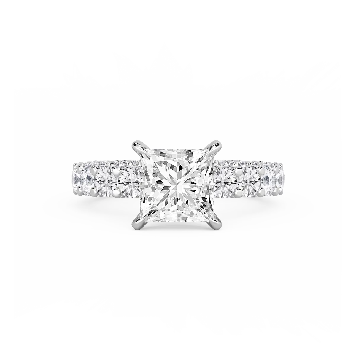 3 Carat Princess Lab Grown Diamond Pave Eternity Hidden Halo Engagement Ring