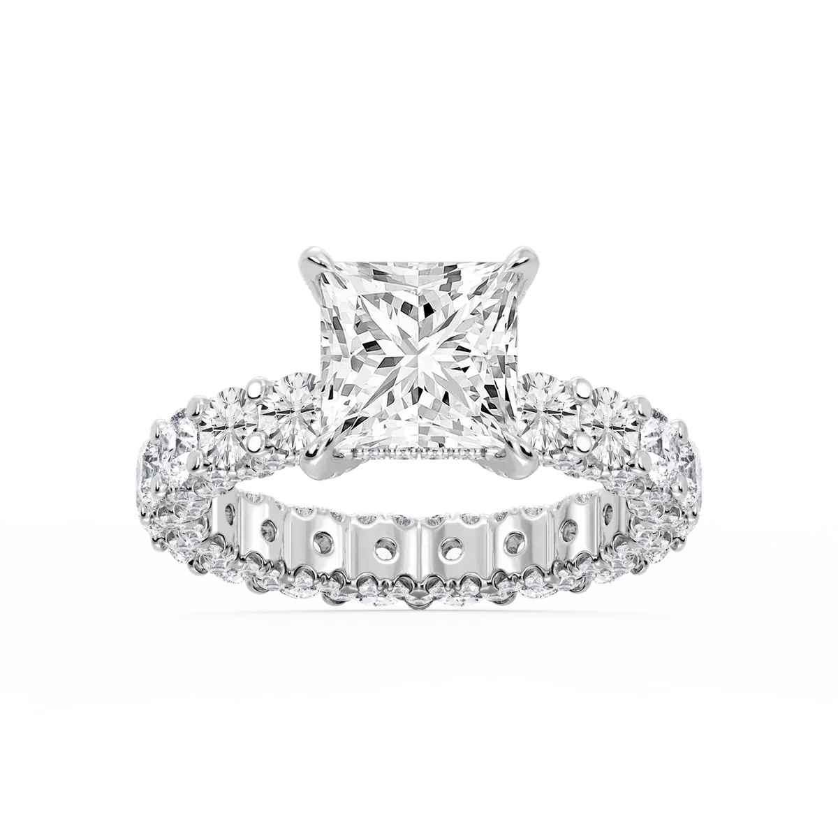 3 Carat Princess Lab Grown Diamond Pave Eternity Hidden Halo Engagement Ring