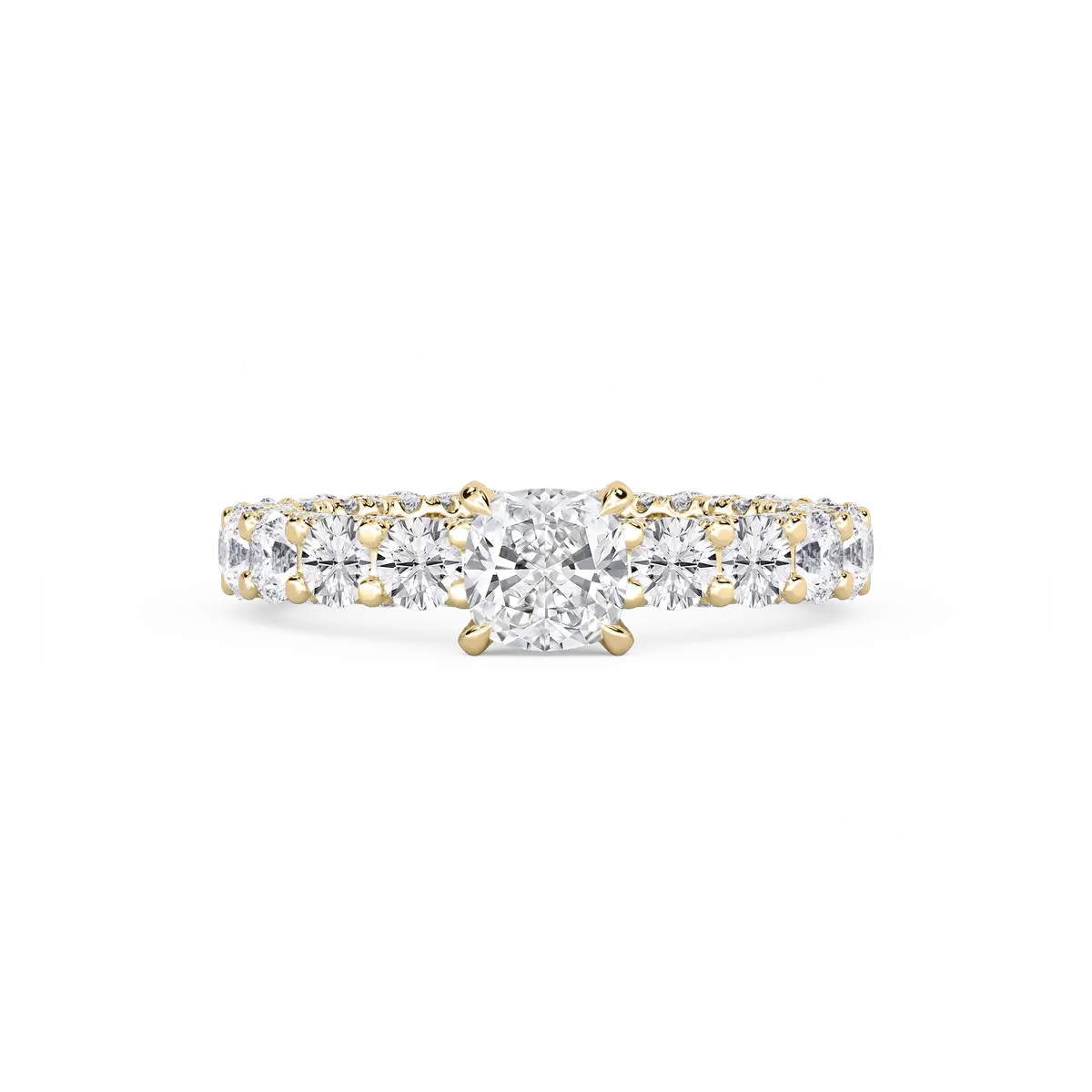 1 Carat Cushion Lab Grown Diamond Pave Eternity Hidden Halo Engagement Ring