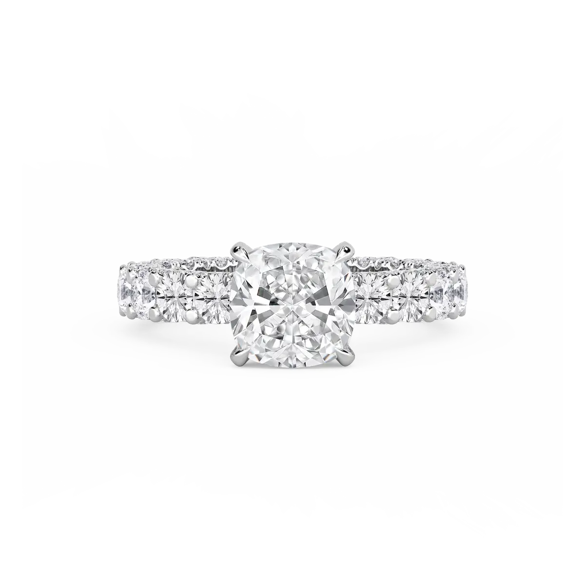 3 Carat Cushion Lab Grown Diamond Pave Eternity Hidden Halo Engagement Ring