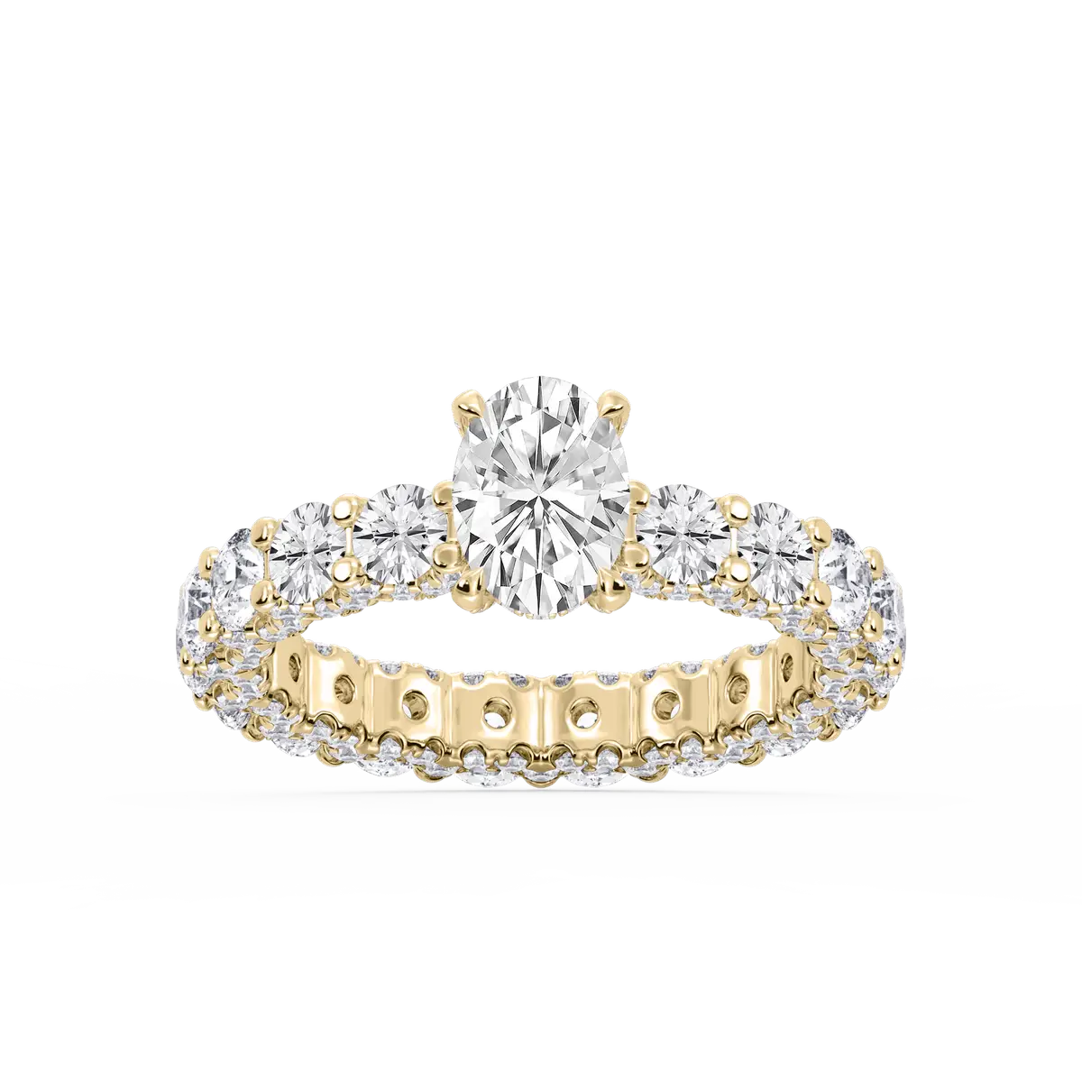 1 Carat Oval Lab Grown Diamond Pave Eternity Hidden Halo Engagement Ring