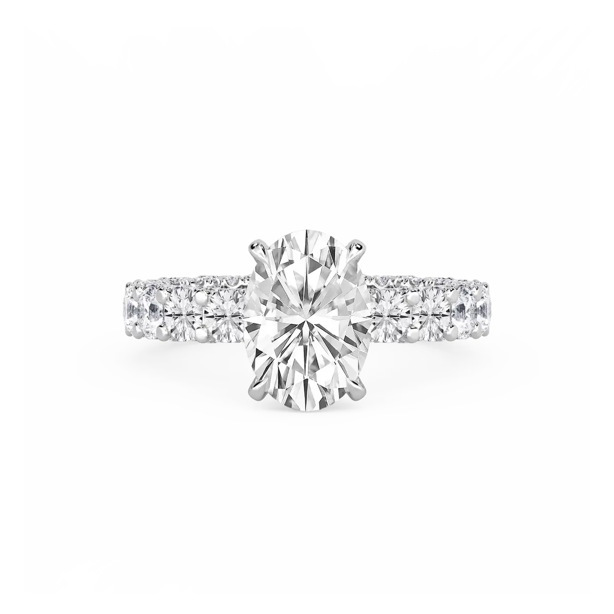 3 Carat Oval Lab Grown Diamond Pave Eternity Hidden Halo Engagement Ring