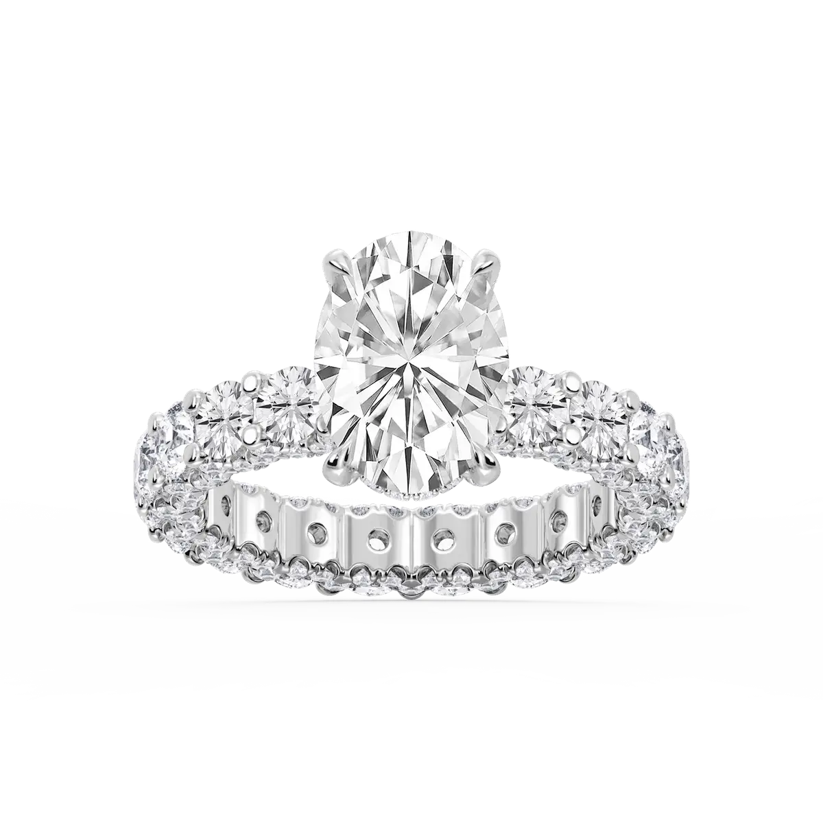 3 Carat Oval Lab Grown Diamond Pave Eternity Hidden Halo Engagement Ring