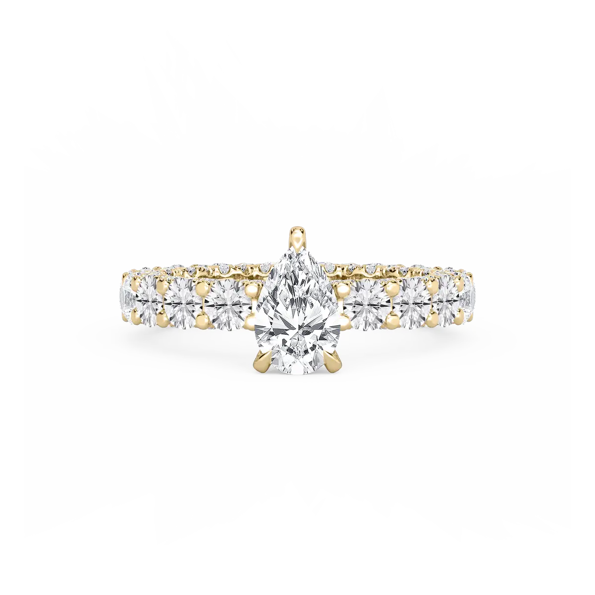 1 Carat Pear Lab Grown Diamond Pave Eternity Hidden Halo Engagement Ring