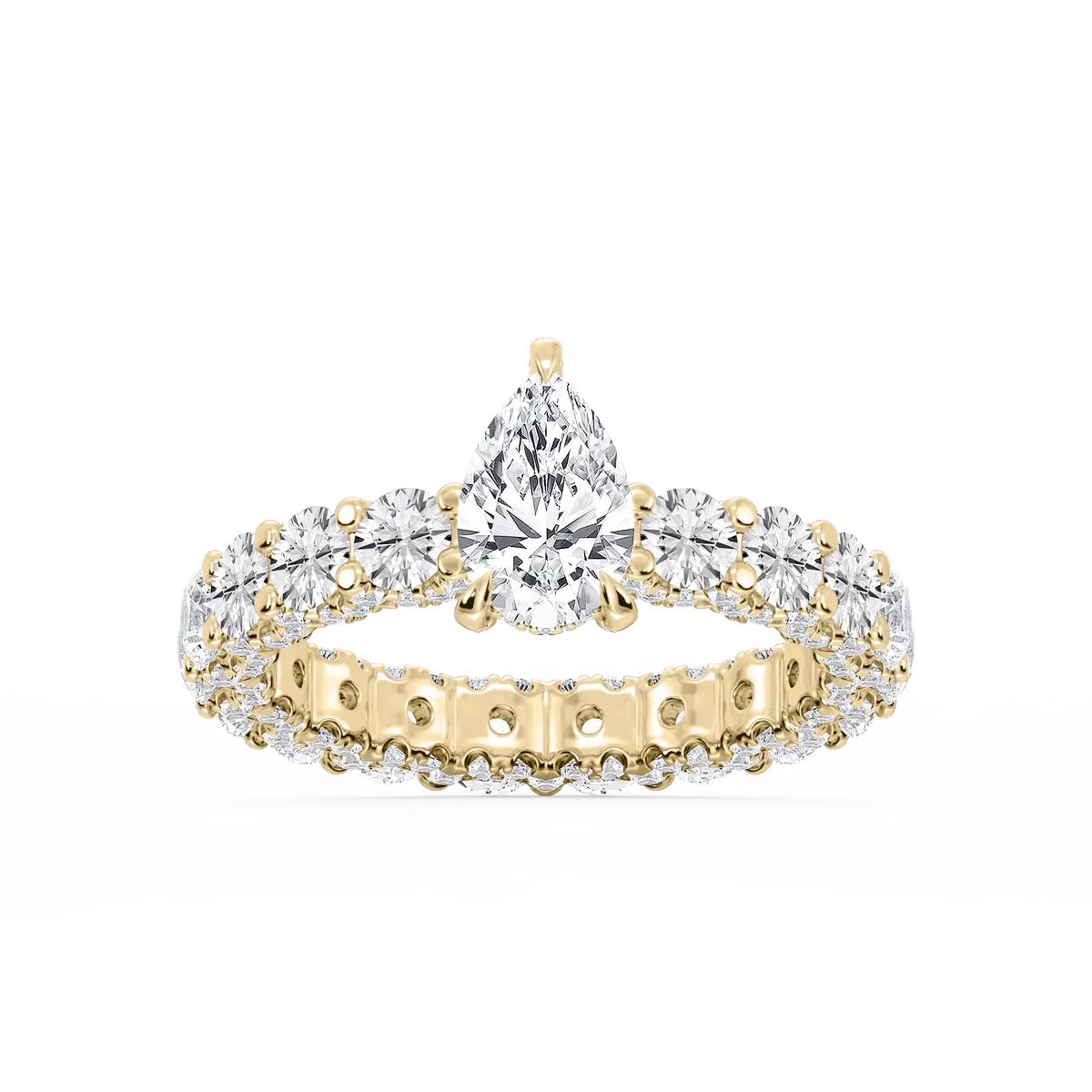 1 Carat Pear Lab Grown Diamond Pave Eternity Hidden Halo Engagement Ring