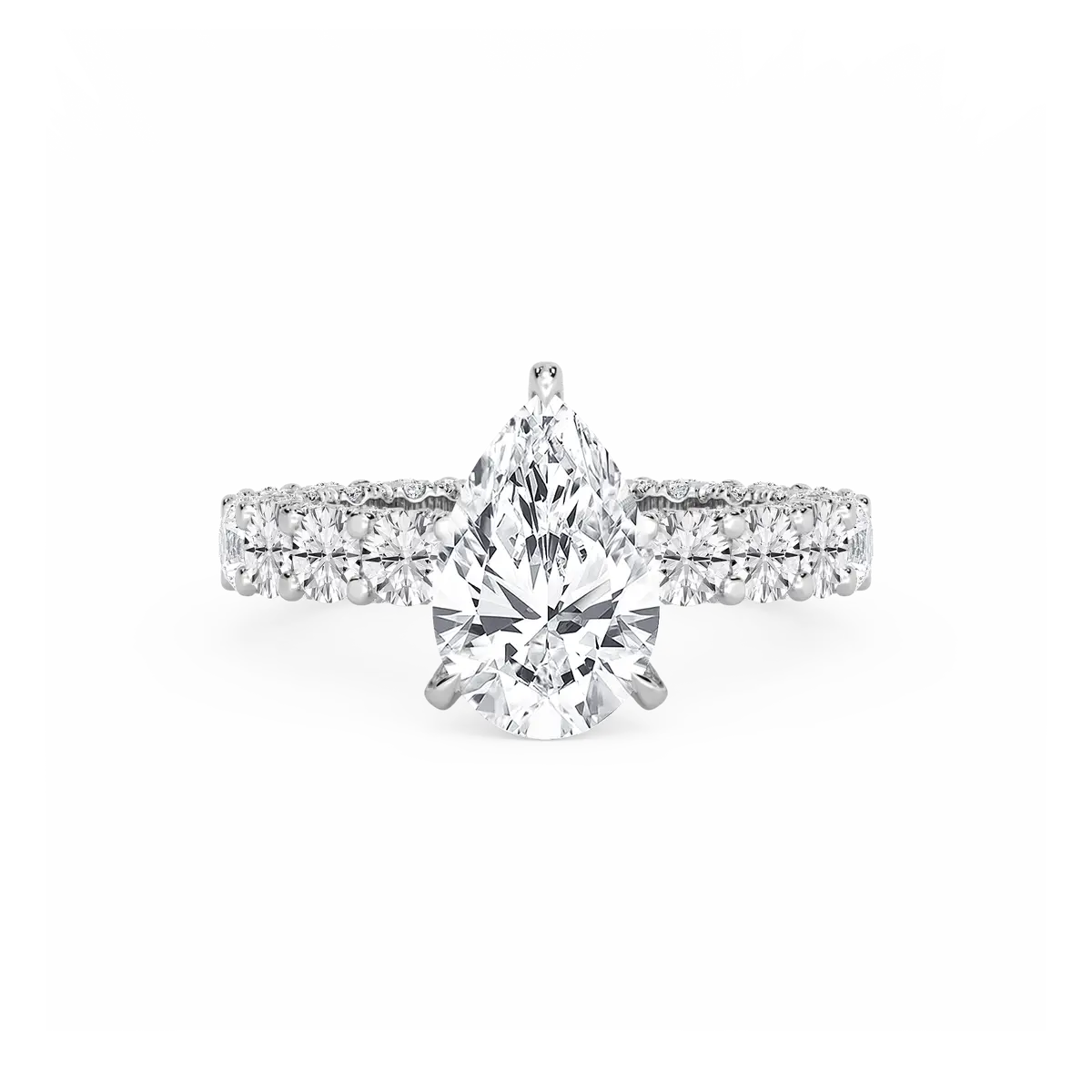 3 Carat Pear Lab Grown Diamond Pave Eternity Hidden Halo Engagement Ring