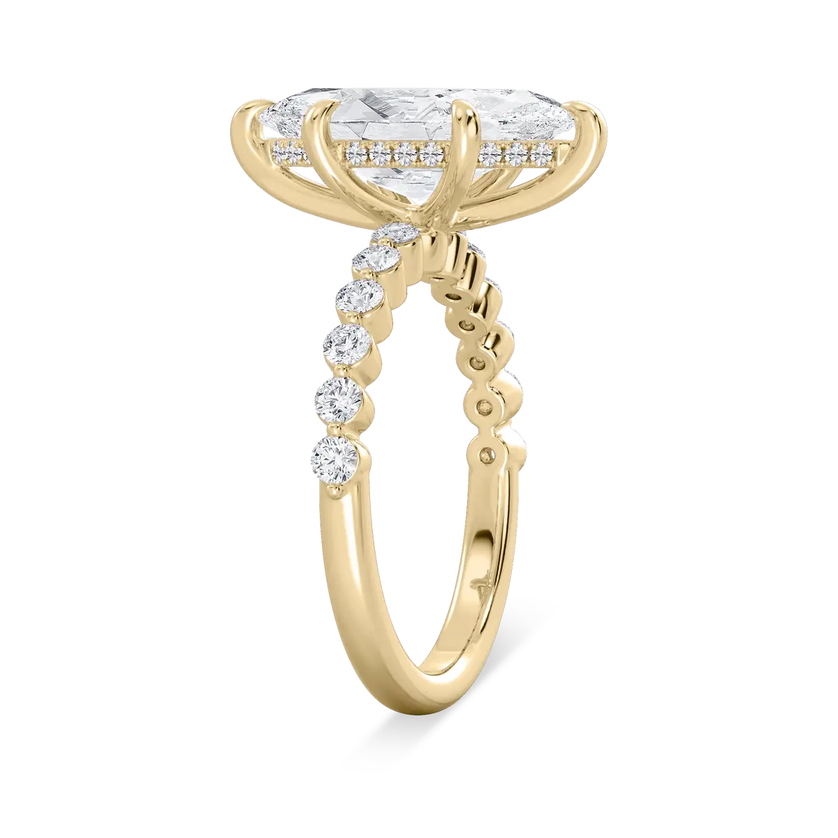 Marquise Shape Lab Diamond Hidden Halo Engagement Ring