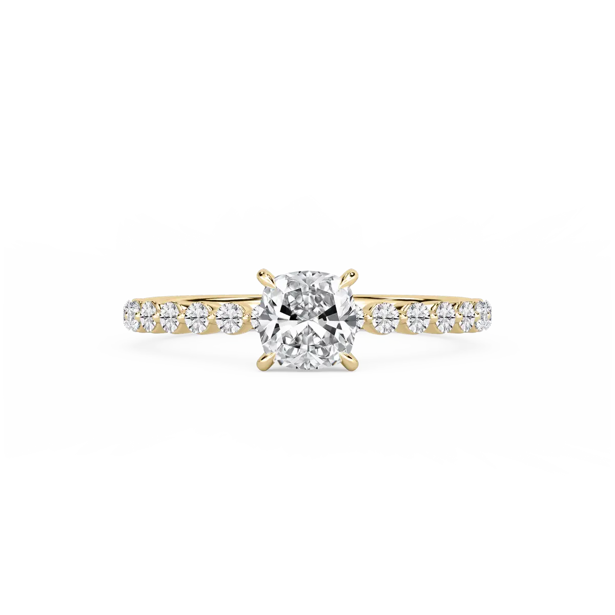 1 Carat Cushion Lab Grown Diamond Single Shared Prong Hidden Halo Engagement Ring