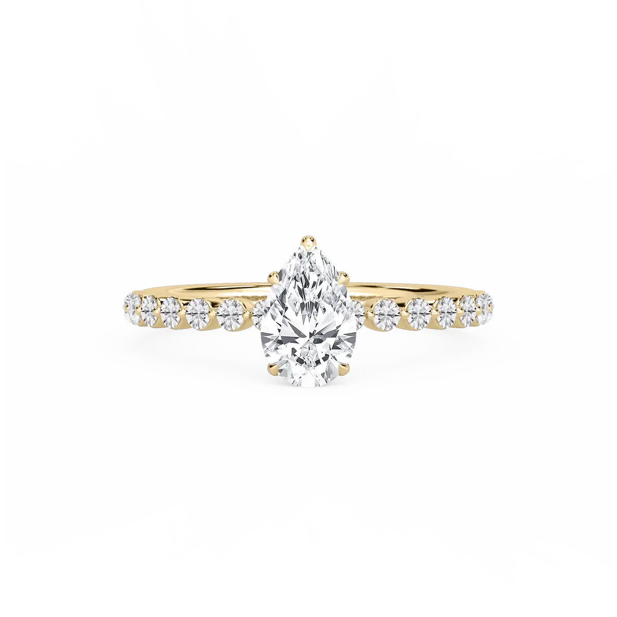 1 Carat Pear Lab Grown Diamond Single Shared Prong Hidden Halo Engagement Ring