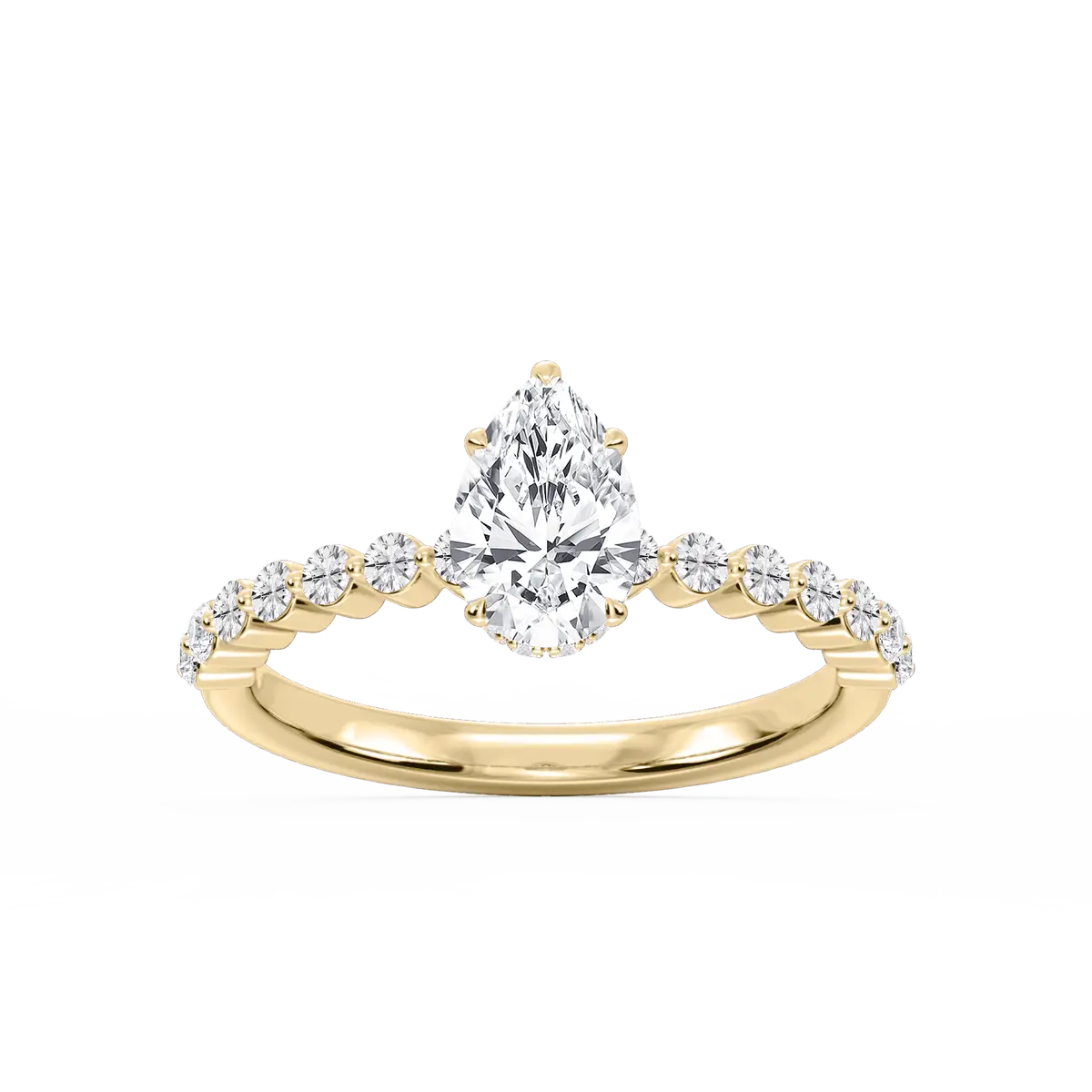 1 Carat Pear Lab Grown Diamond Single Shared Prong Hidden Halo Engagement Ring