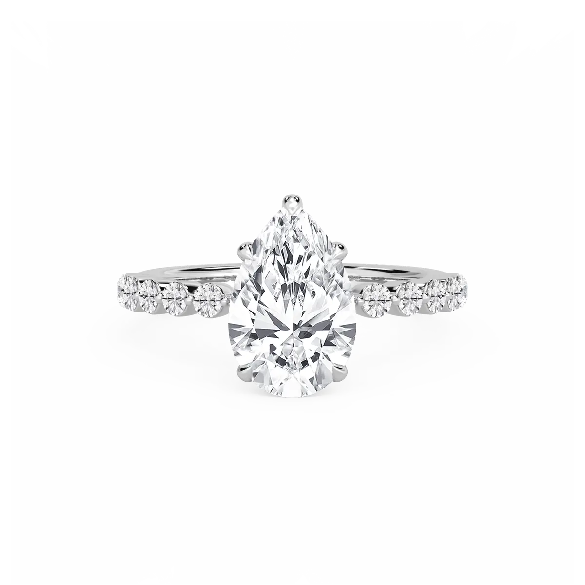 3 Carat Pear Lab Grown Diamond Single Shared Prong Hidden Halo Engagement Ring