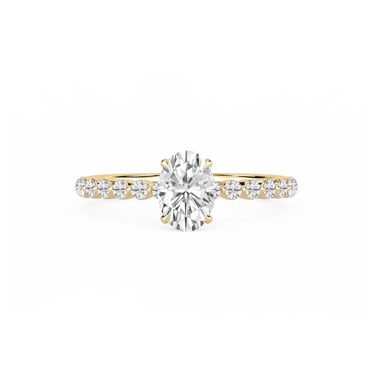 1 Carat Oval Lab Grown Diamond Single Shared Prong Hidden Halo Engagement Ring