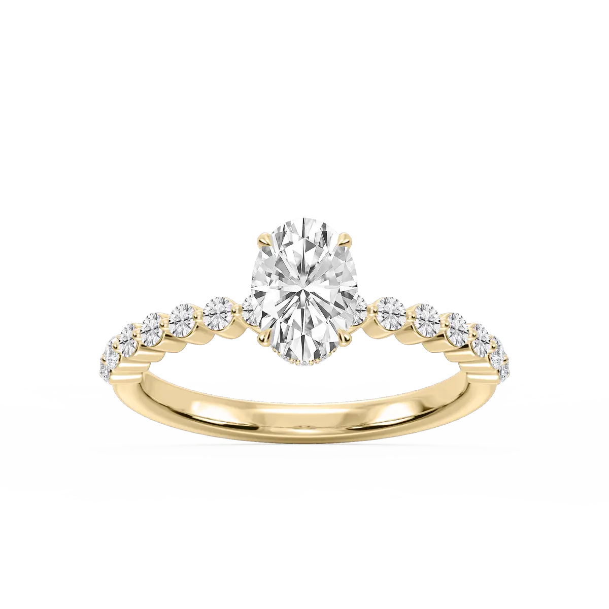 1 Carat Oval Lab Grown Diamond Single Shared Prong Hidden Halo Engagement Ring