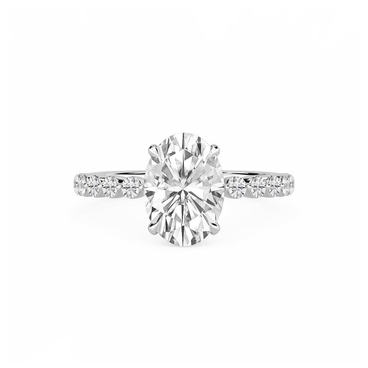 3 Carat Oval Lab Grown Diamond Single Shared Prong Hidden Halo Engagement Ring