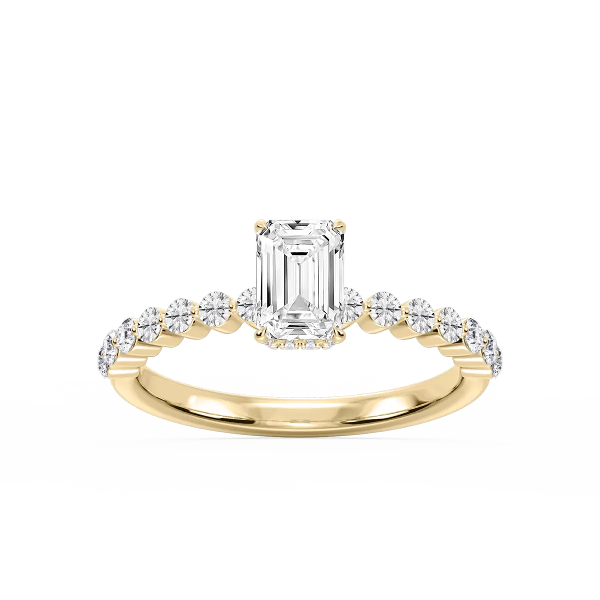 1 Carat Emerald Shape Diamond Hidden Halo Engagement Ring