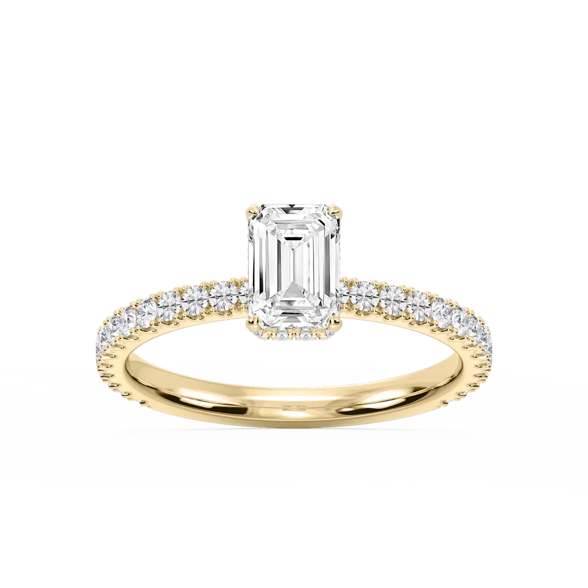 1 Carat Emerald Lab Grown Diamond Claw Prong Hidden Halo Engagement Ring