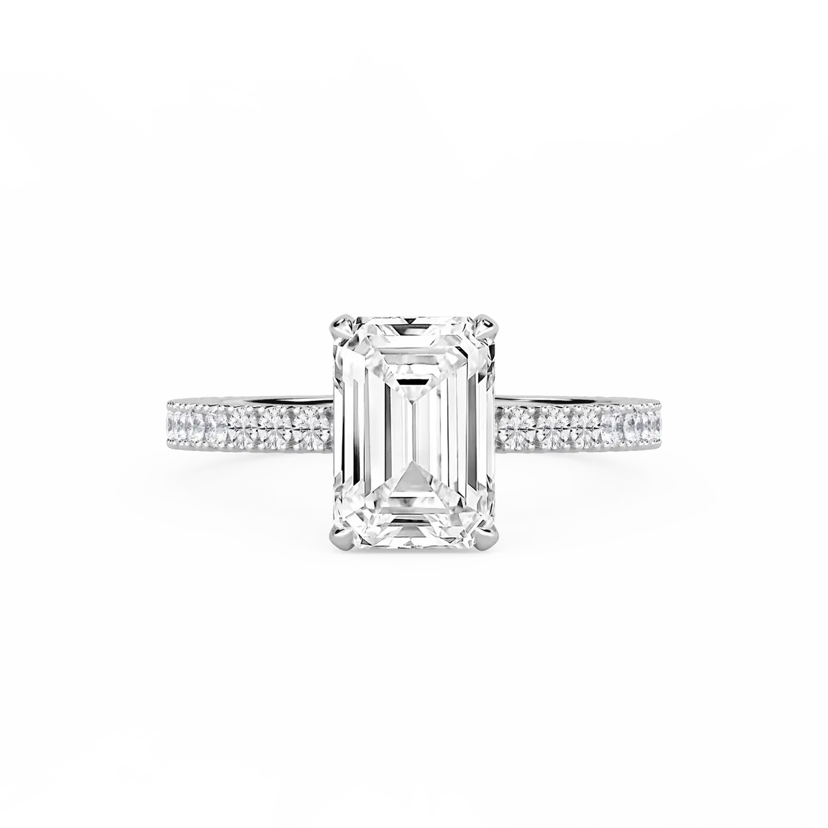 3 Carat Emerald Lab Grown Diamond Claw Prong Hidden Halo Engagement Ring