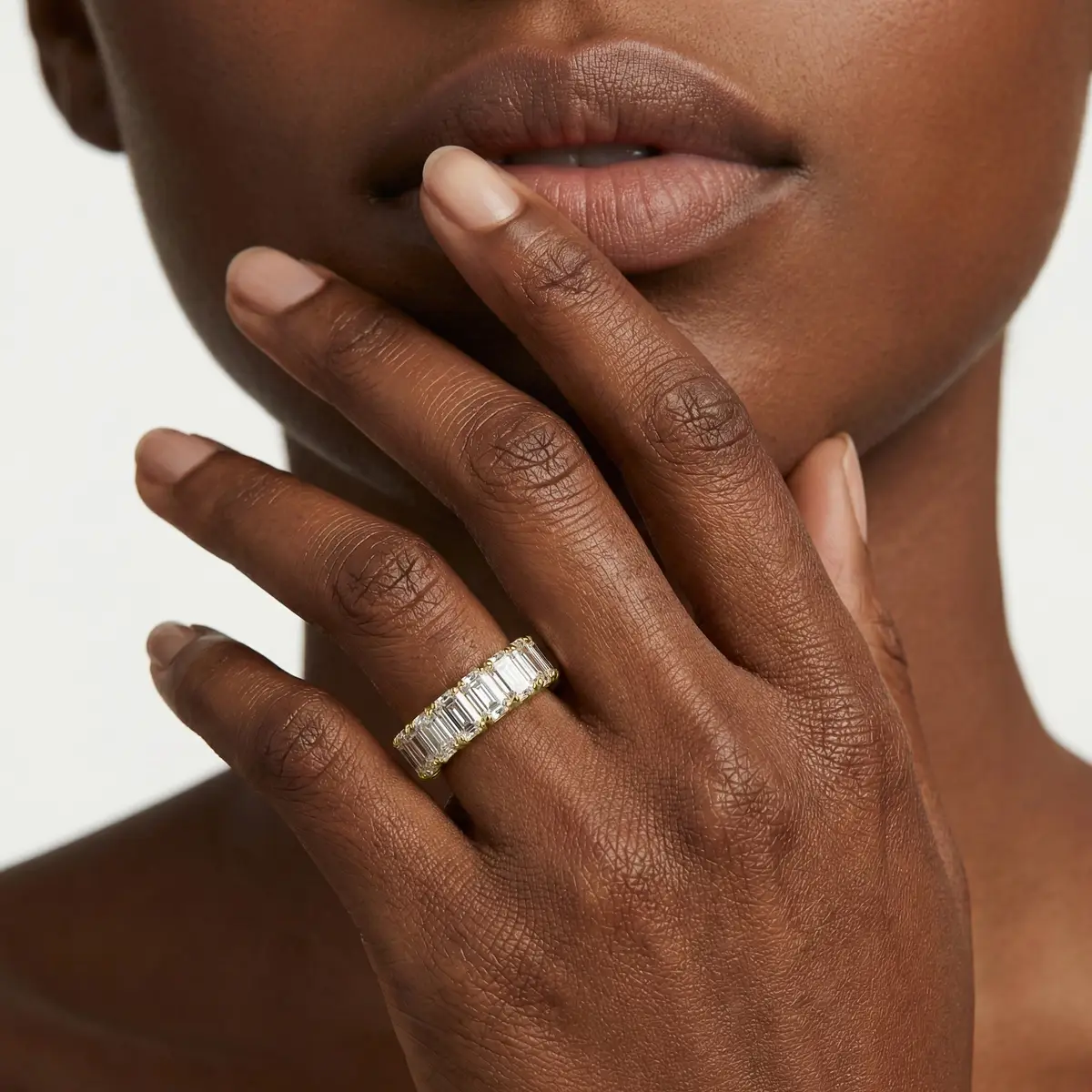 3 Carat Emerald Lab Grown Diamond Classic Four Prong Eternity Band