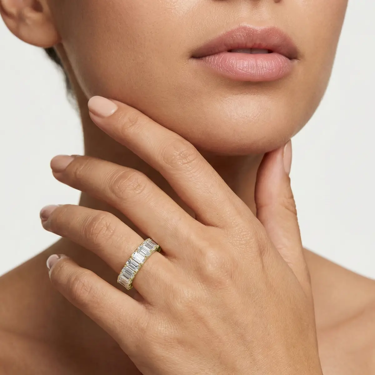 2 Carat Emerald Lab Grown Diamond Square Four Prong Eternity Band