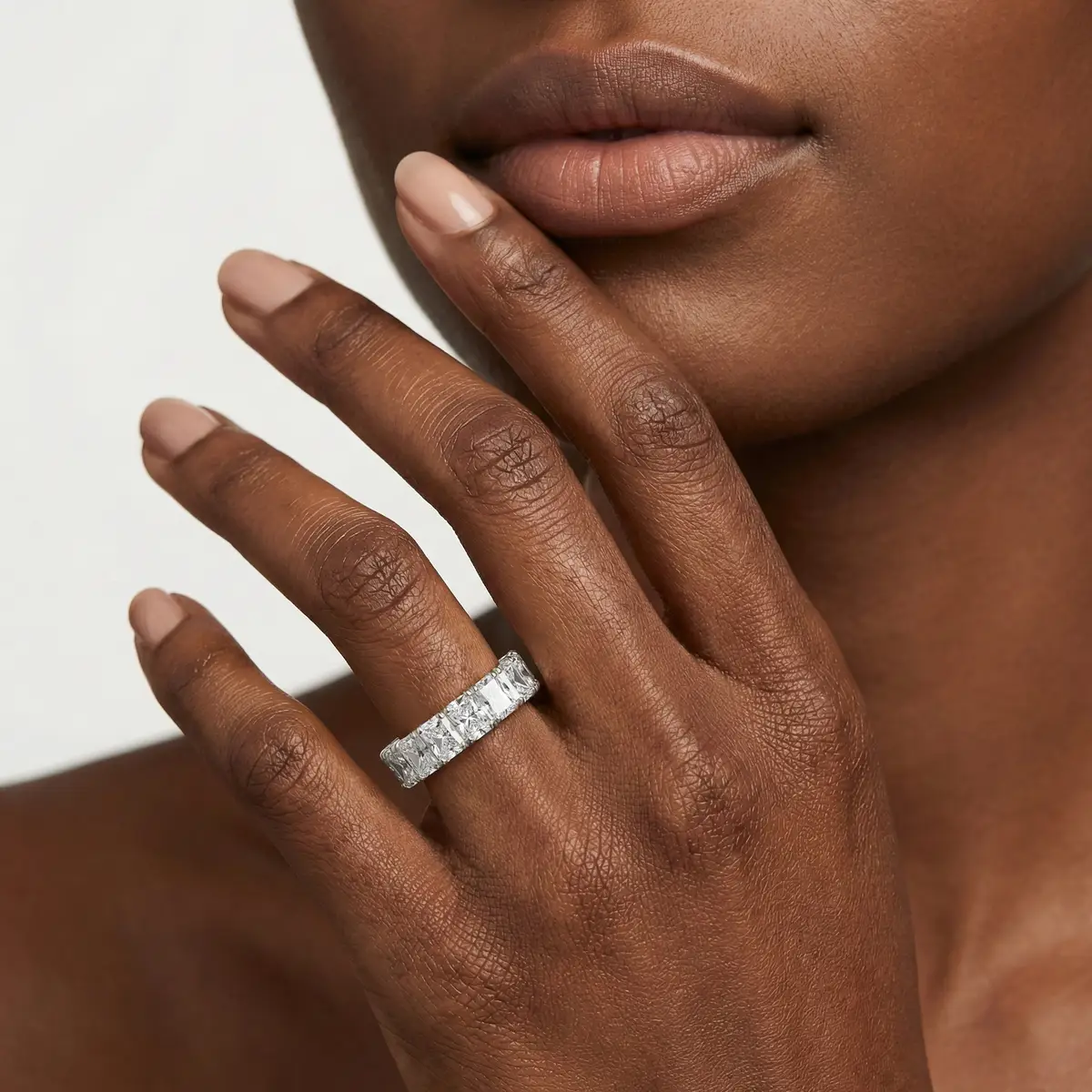 3 Carat Radiant Lab Grown Diamond Square Four Prong Eternity Band