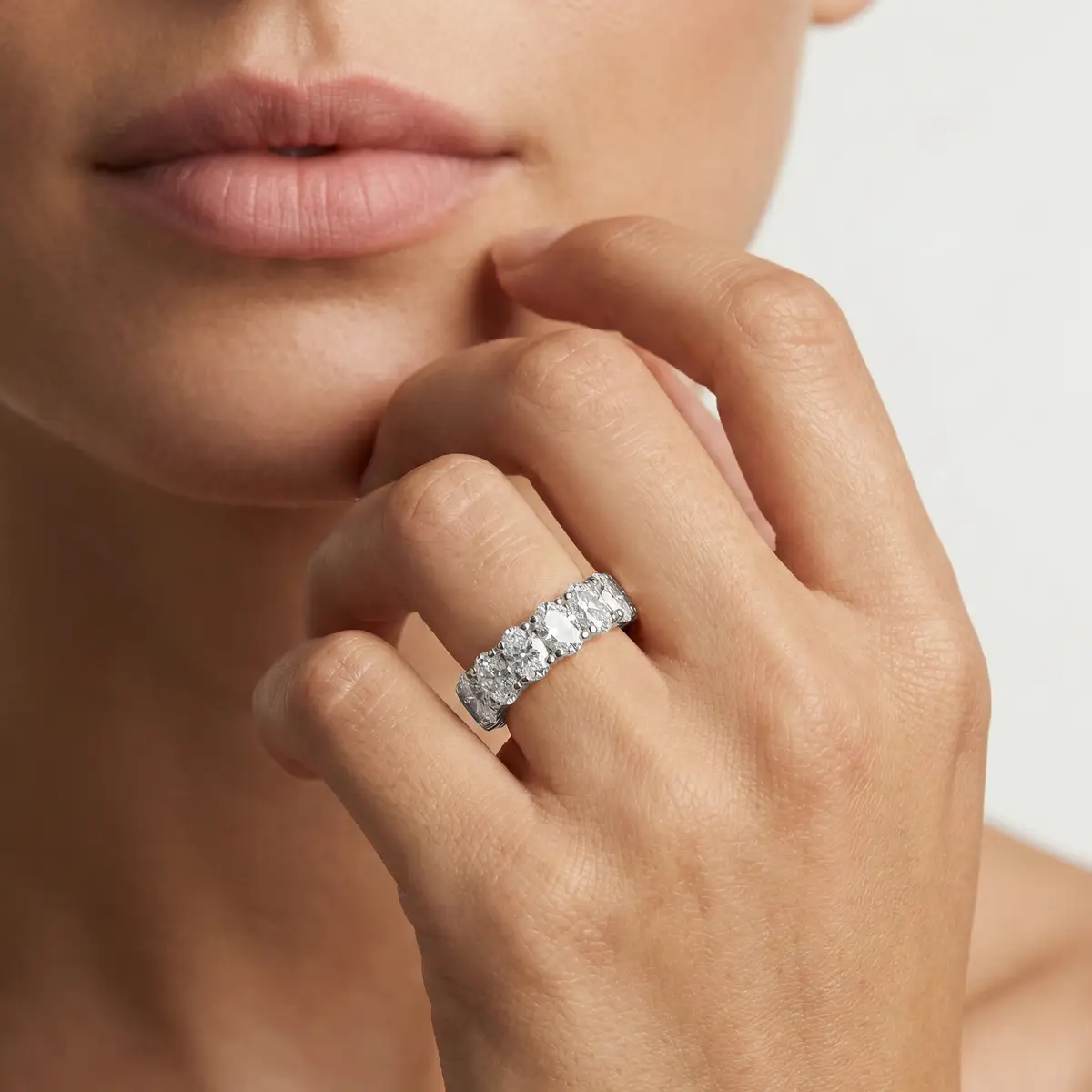 3 carat Oval Lab Grown Diamond Shared Prong Eternity Band