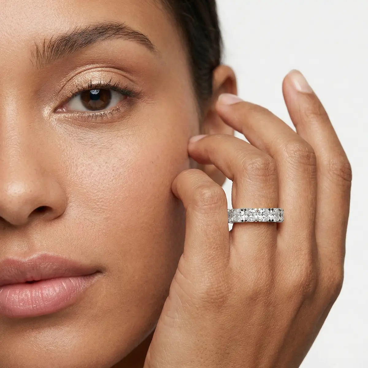 3 Carat Cushion Lab Grown Diamond Classic Four Prong Eternity Band