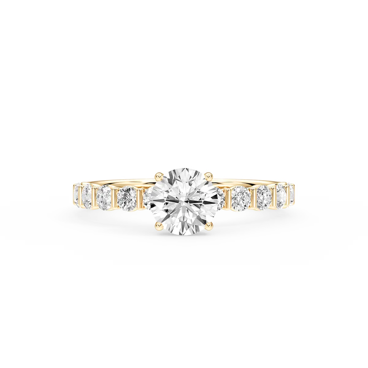 1 Carat Round Lab Grown Diamond Bar Set Hidden Halo Engagement Ring