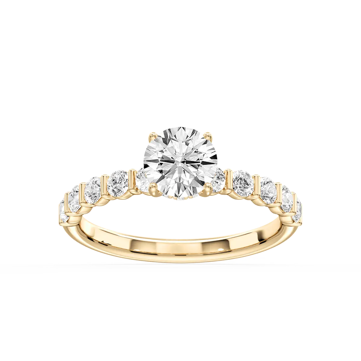 1 Carat Round Lab Grown Diamond Bar Set Hidden Halo Engagement Ring