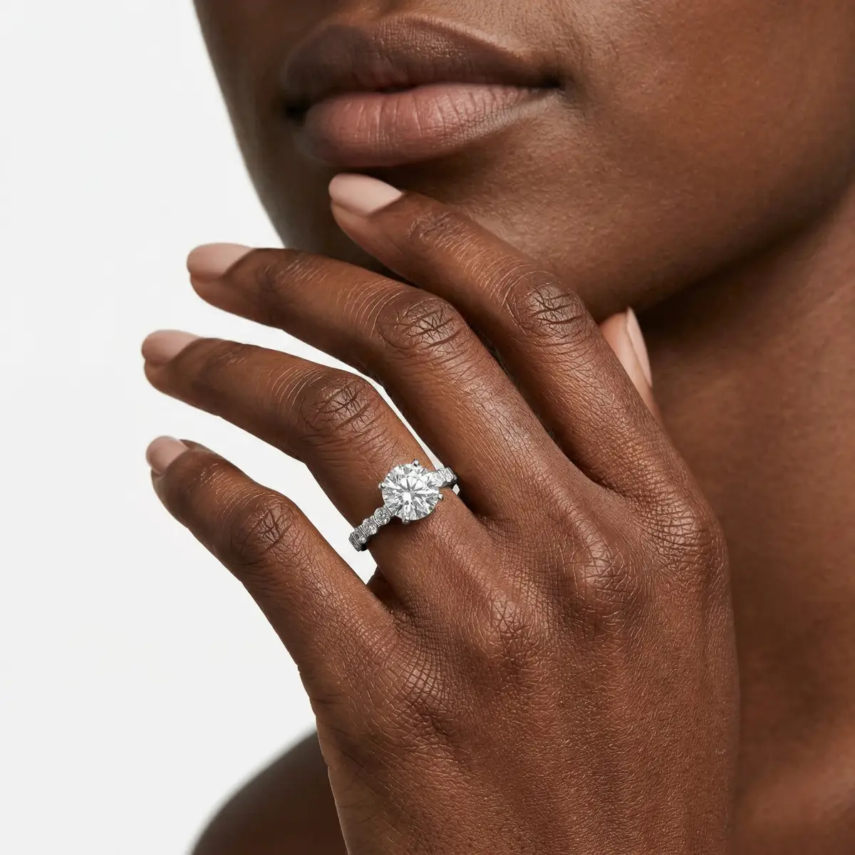 2 Carat Round Lab Grown Diamond Bar Set Hidden Halo Engagement Ring