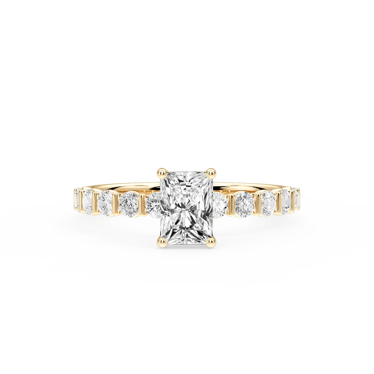 1 Carat Radiant Lab Grown Diamond Bar Set Hidden Halo Engagement Ring