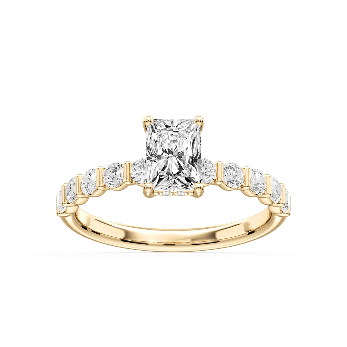 1 Carat Radiant Lab Grown Diamond Bar Set Hidden Halo Engagement Ring