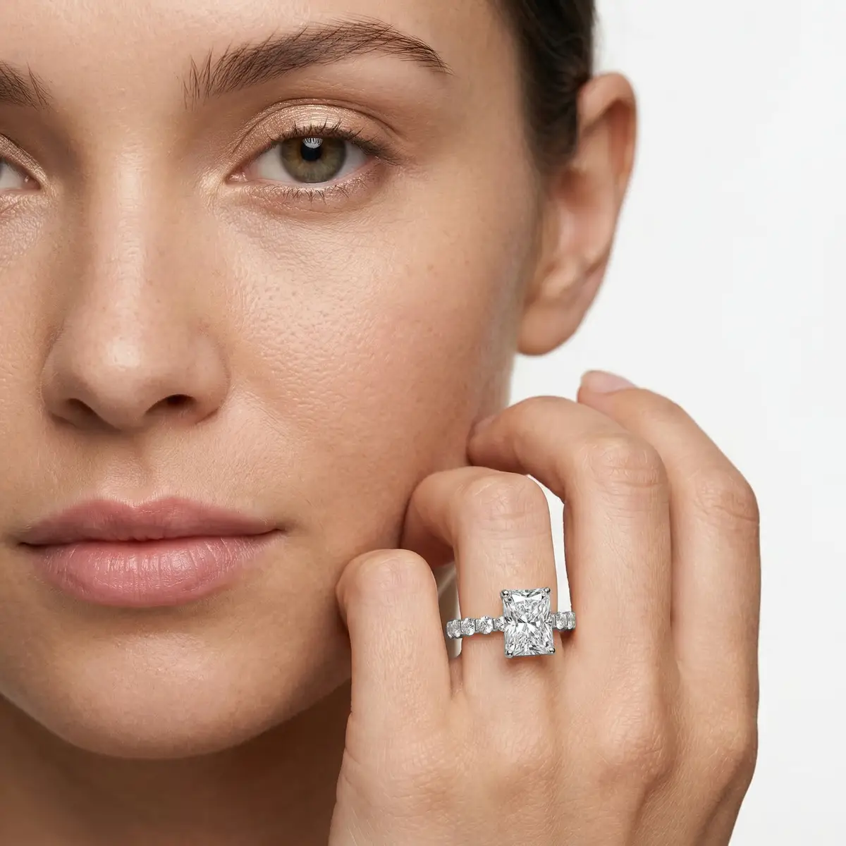 2 Carat Raidnt Lab Grown Diamond Bar Set Hidden Halo Engagement Ring