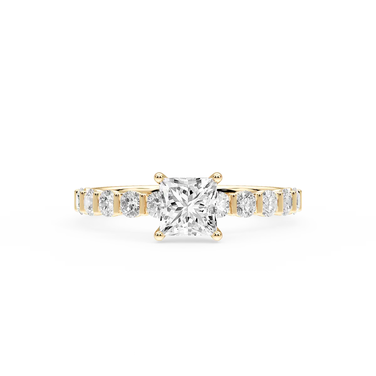 1 Carat Princess Lab Grown Diamond Bar Set Hidden Halo Engagement Ring