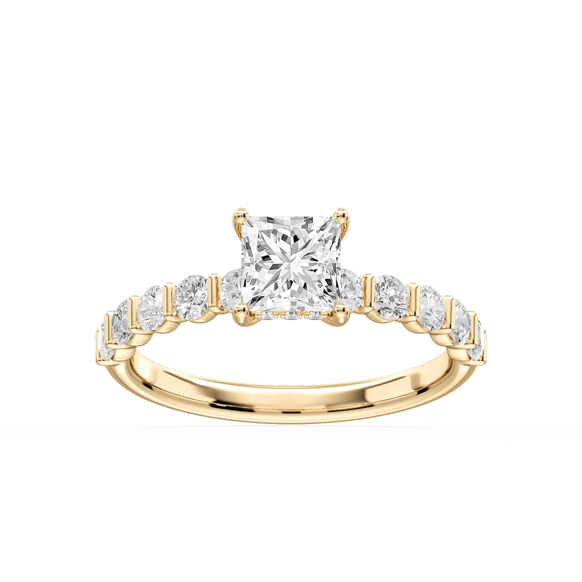 1 Carat Princess Lab Grown Diamond Bar Set Hidden Halo Engagement Ring