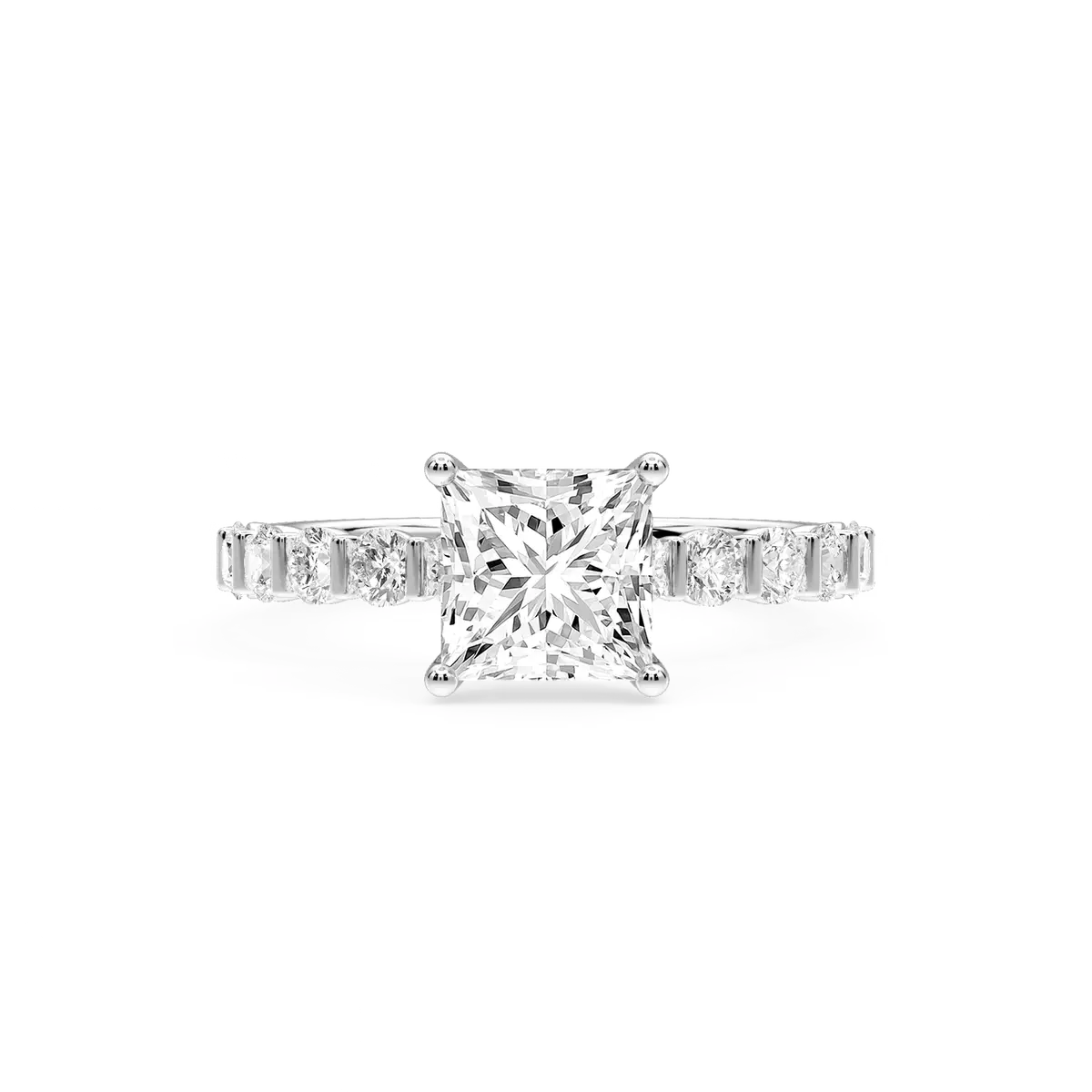 2 Carat Princess Lab Grown Diamond Bar Set Hidden Halo Engagement Ring