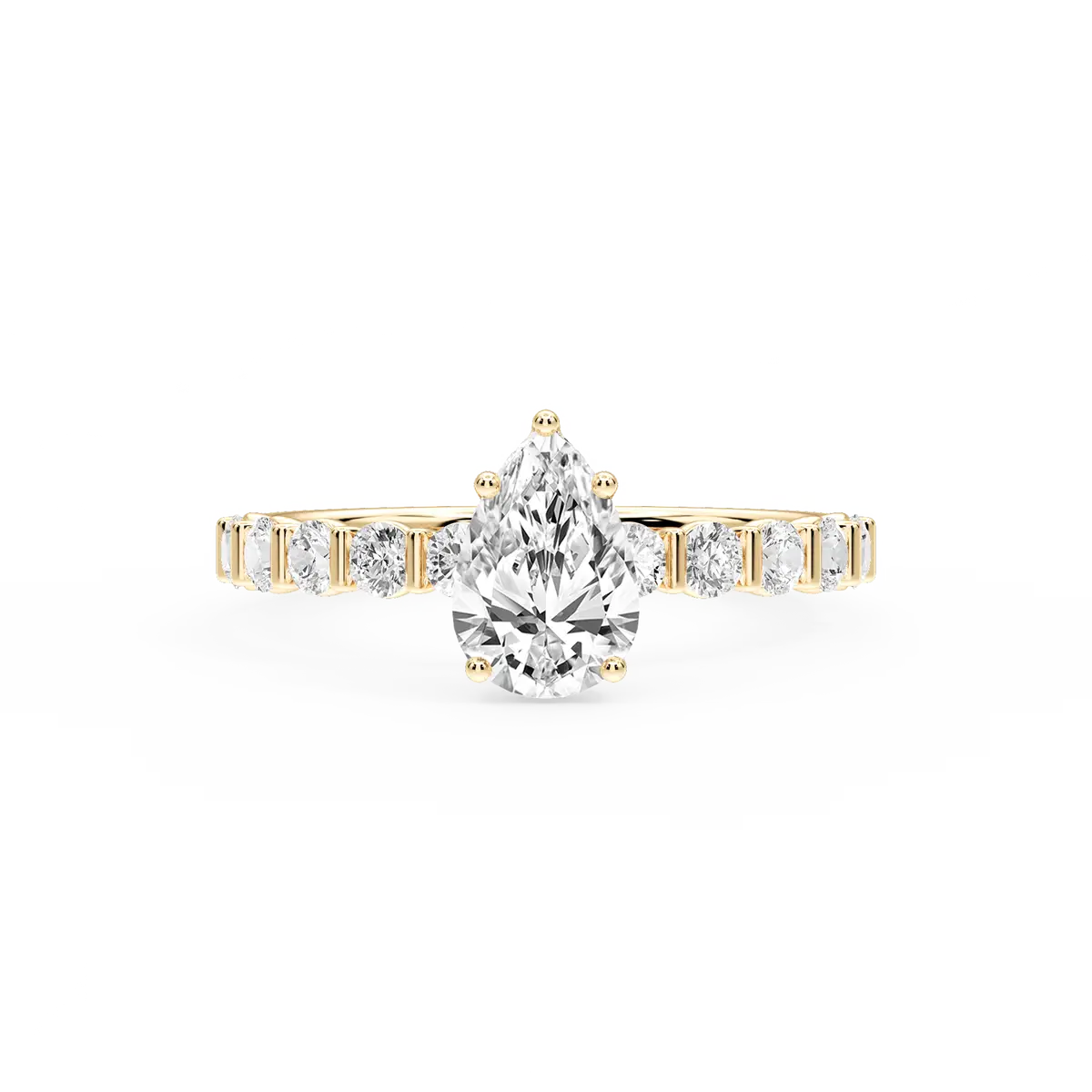 1 Carat Pear Lab Grown Diamond Bar Set Hidden Halo Engagement Ring
